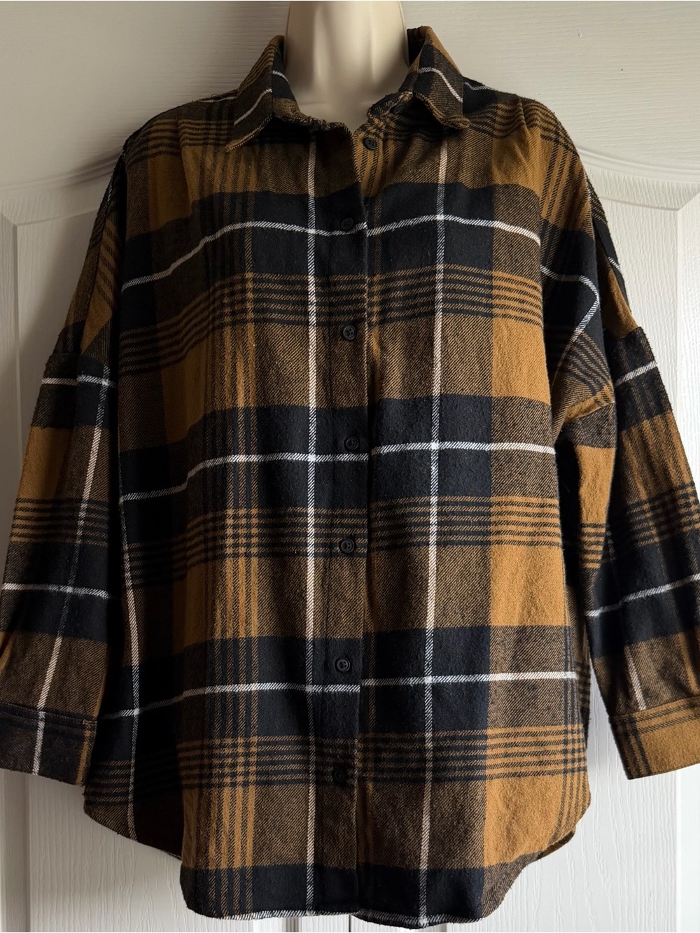 French Connection Flannel Rhodes Oversized Plaid Shirt Shacket - Picture 2 of 7